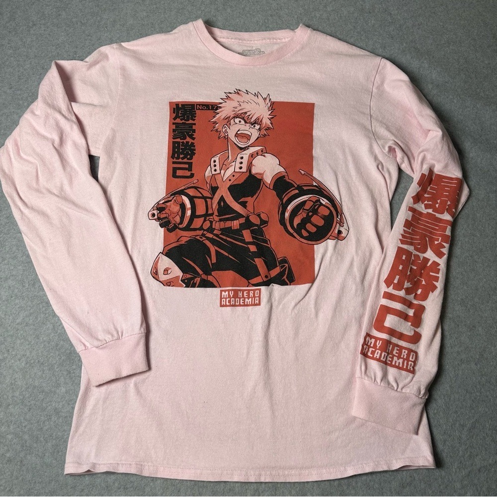 My Hero Academia‎ Bakugo Long Sleeve Shirt Kids S/P Pink Anime Graphic Tee